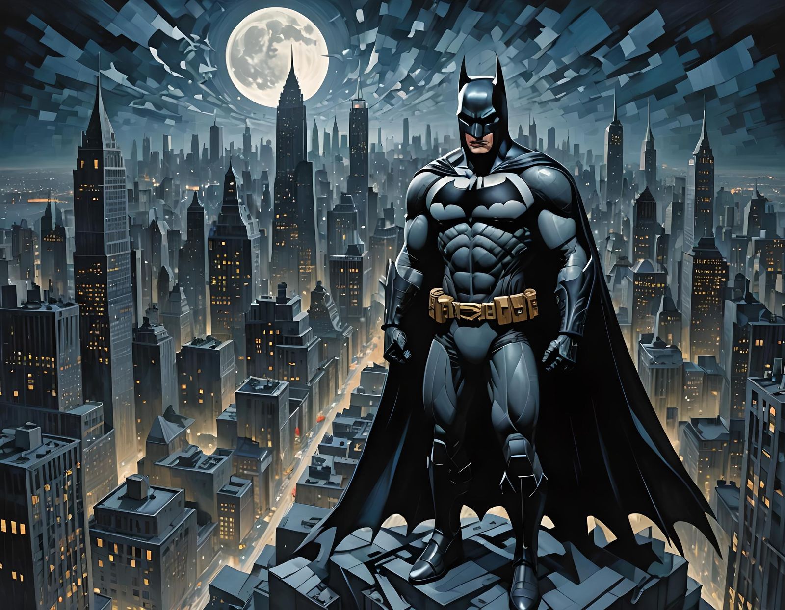 Batman in Gotham: Cubist-Style Digital Painting