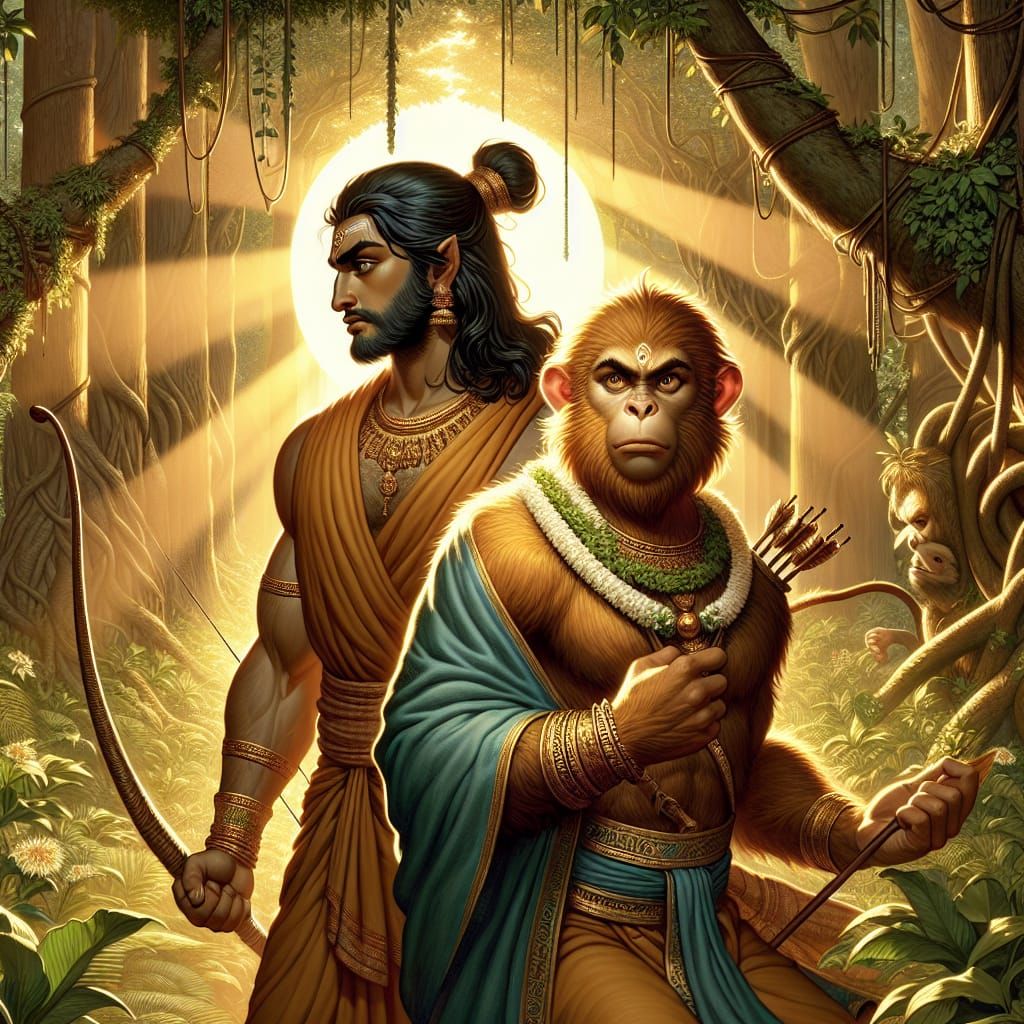 Lord Ram and Sugriv Meeting in Ancient Indian Art