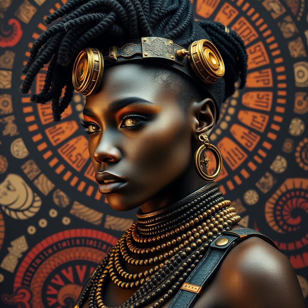 Steampunk Warrior in Vibrant African Patterns