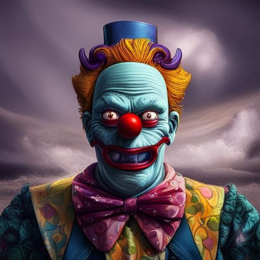 Hyperrealistic Scary Krusty the Clown Acid Art