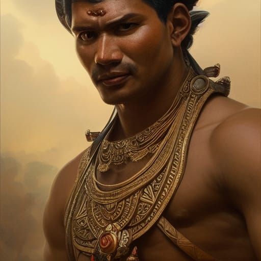 Heroic Portrait of Gajah Mada in Art Nouveau Style