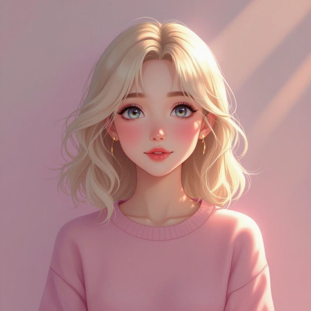 Cute Blonde Character in Pastel Pink Anime Style