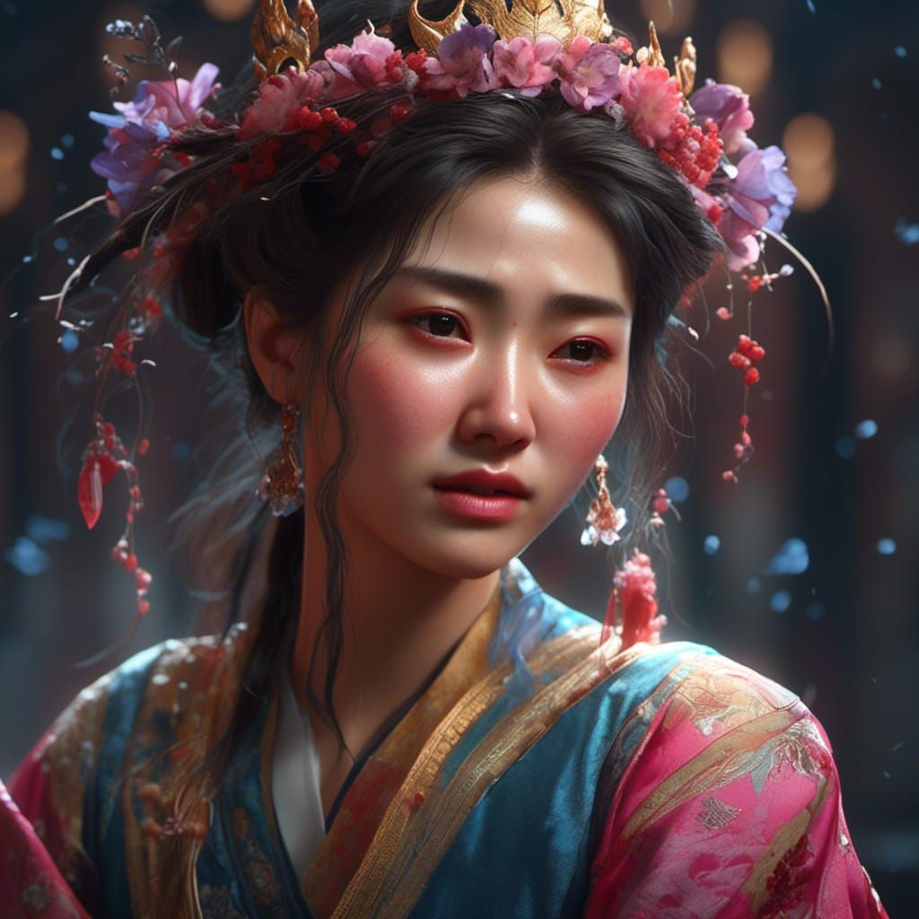 Royal Pain: Hyperrealistic Portrait of Crying Girl