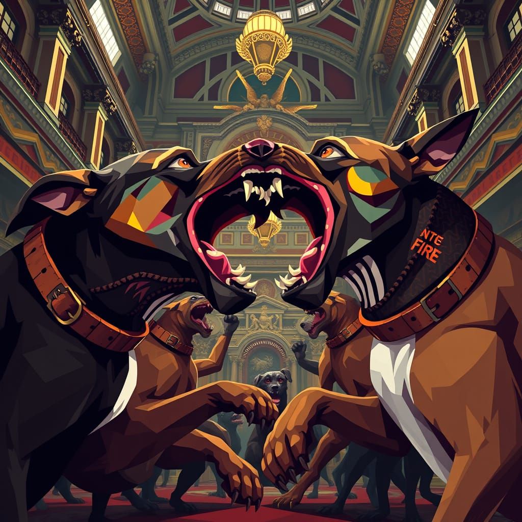 Ferocious Dogs Clash in Neo-Cubist South African Parliament ...