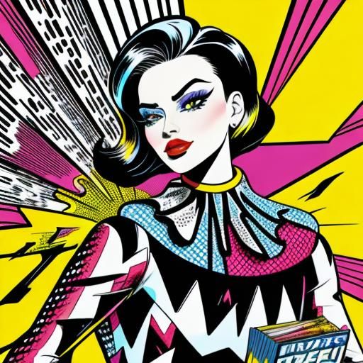 Pop Art Woman with Purse in Lichtenstein Style