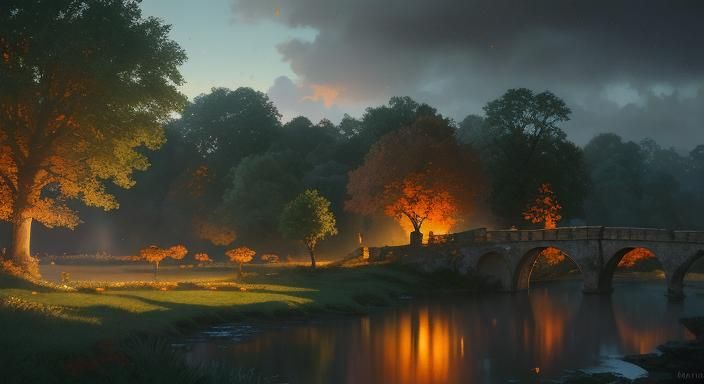 Cotswold Bibury in Hyperrealistic Neo-Impressionist Photogra...