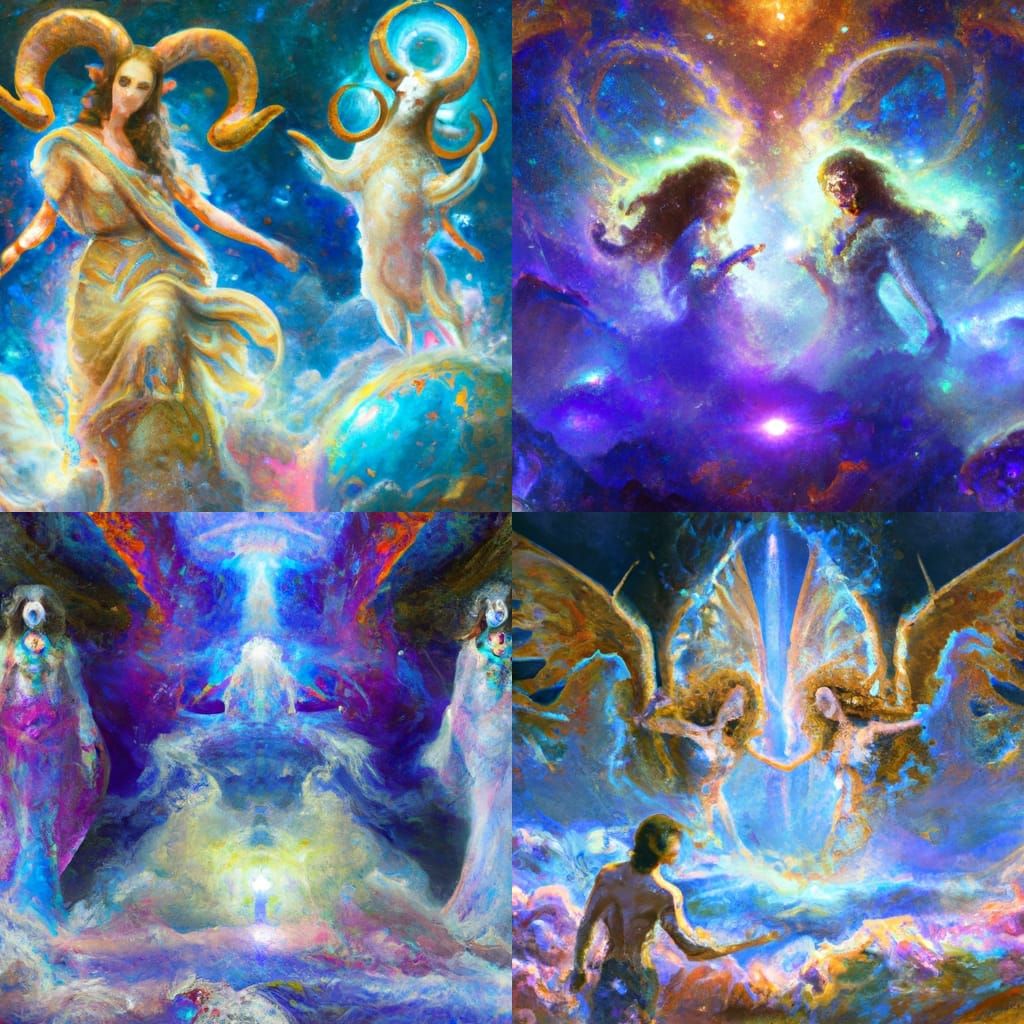 Cosmic Gemini and Aries Astral Illustration