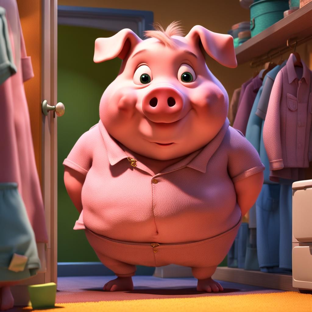 Cute Piglet in Dreamy Fitting Room: 3D Digital Art