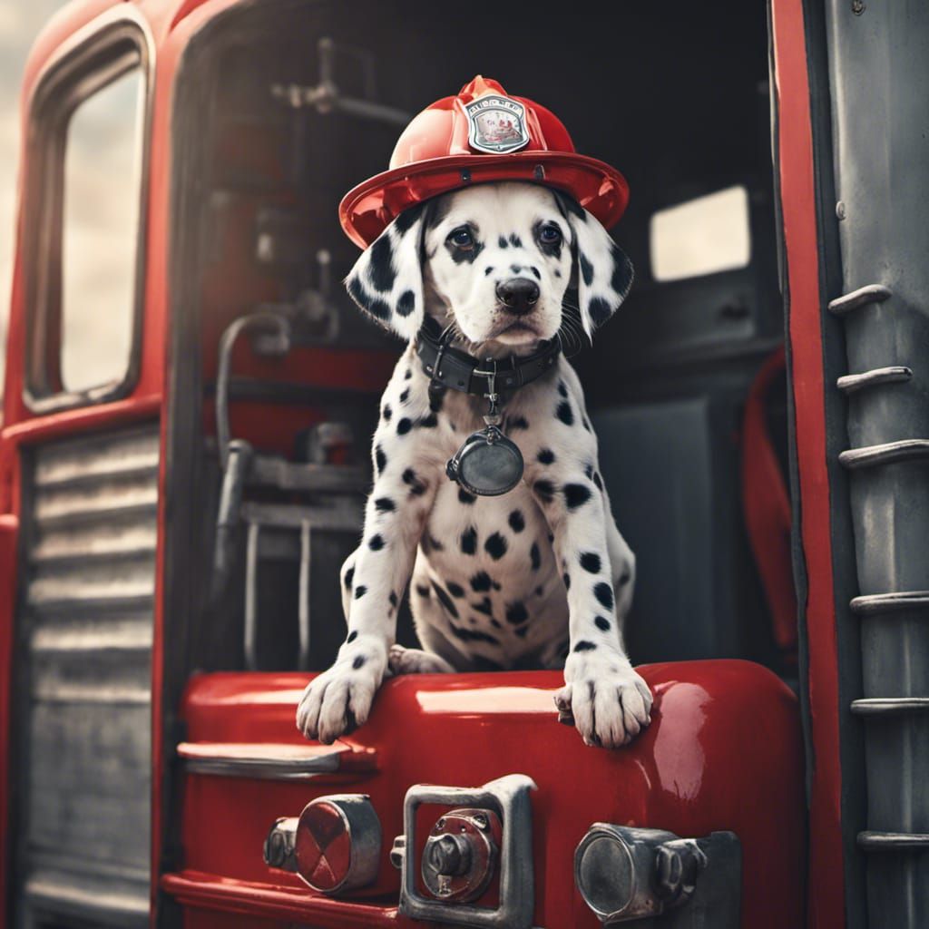 Dalmatian Puppy Firefighter in Digital Painting Style