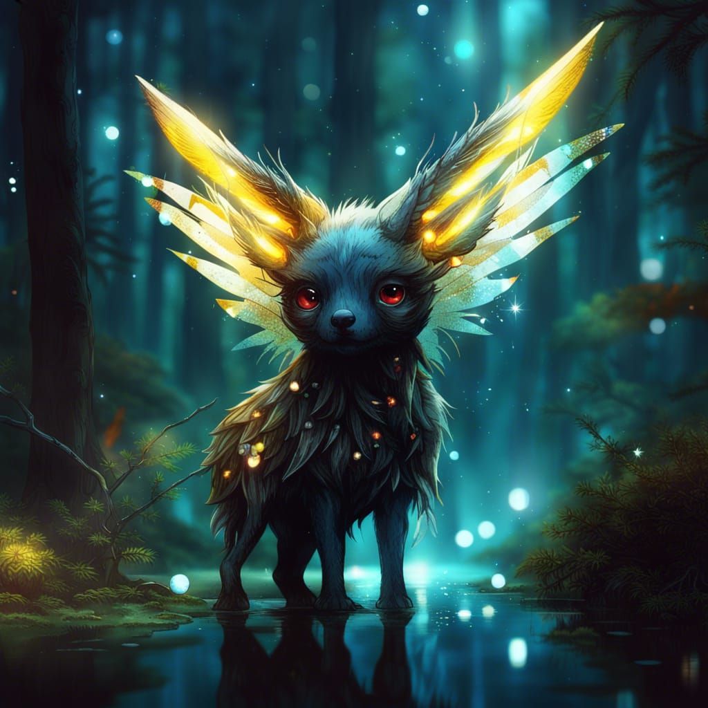 cute small mythical creature! in a forest