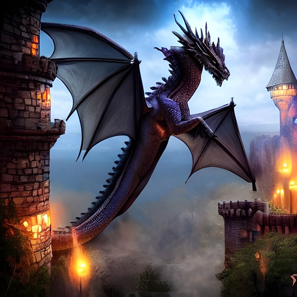 dragon about to attack a castle