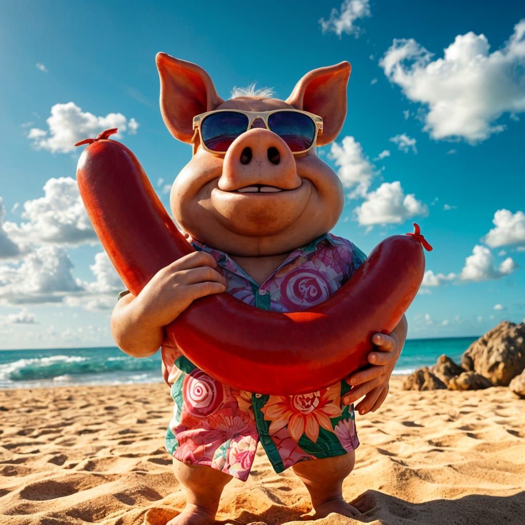John Pork on the Beach: Retro-Futuristic Digital Art