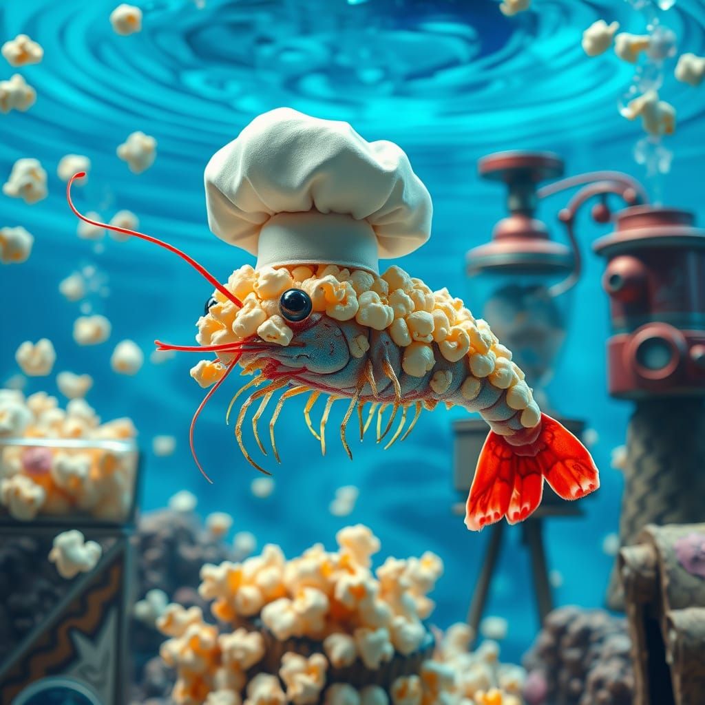 Whimsical Shrimp Chef in Popcorn Aquarium