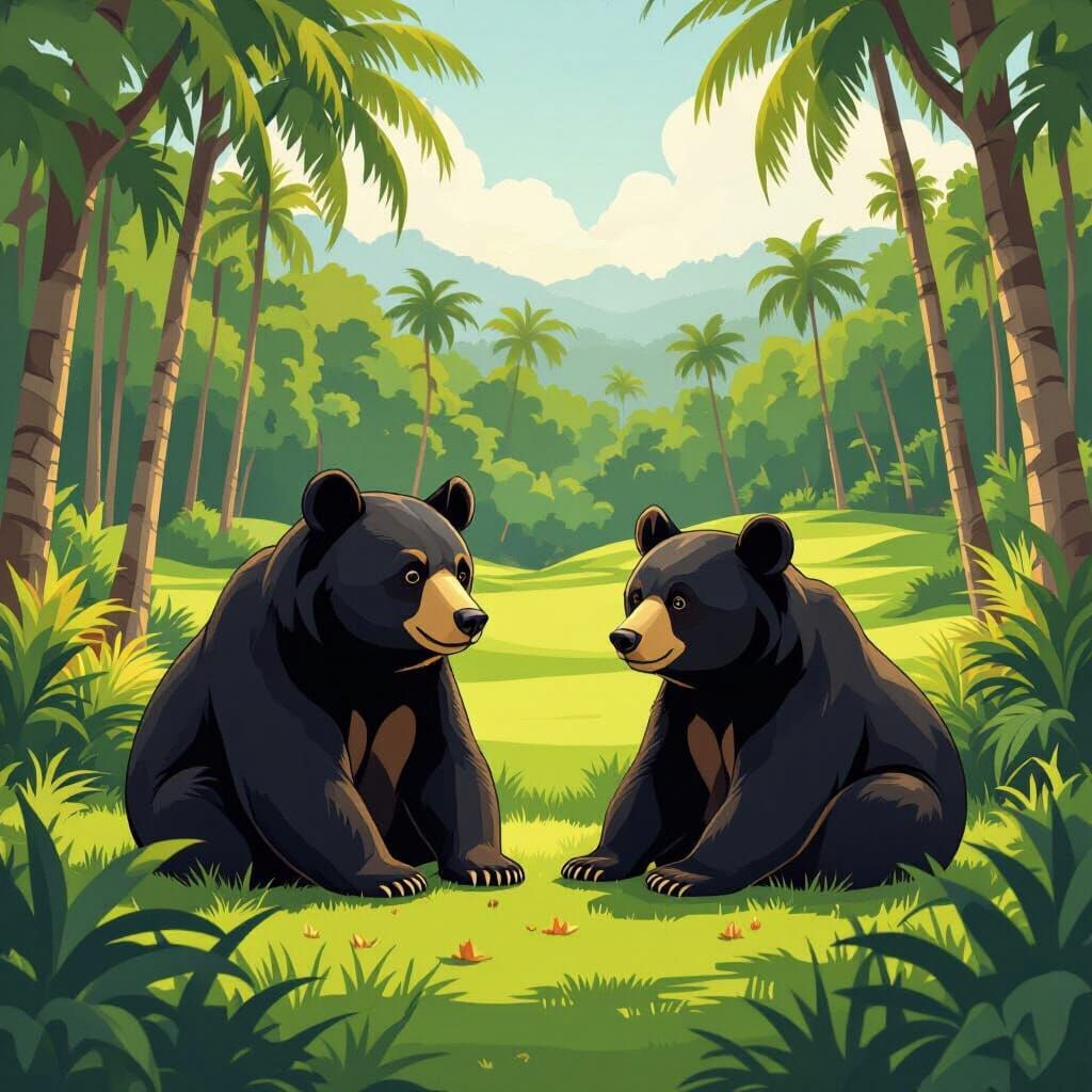 Sun Bears Enjoying a Malaysian Golf Resort