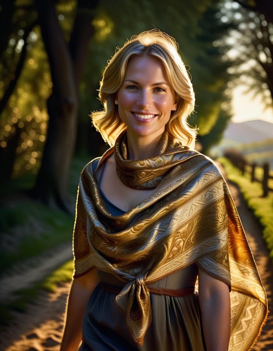 Renaissance Woman in Golden Light, Oil Painting