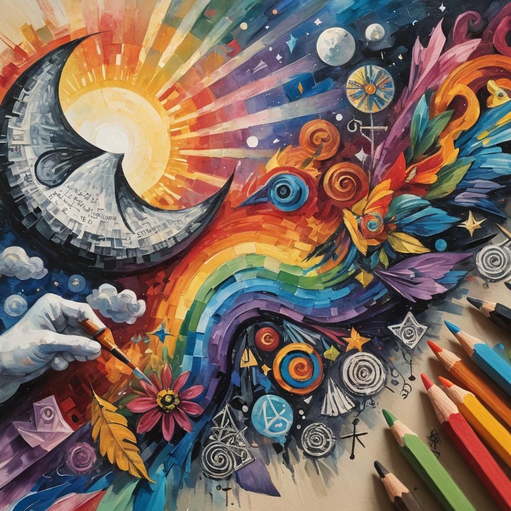 Cubist Hand Writes Calligraphy with Tarot Symbols