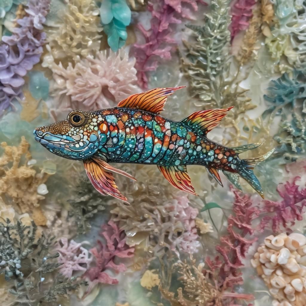 Rainbow Unicorn Moray Eel in Cottagecore Style