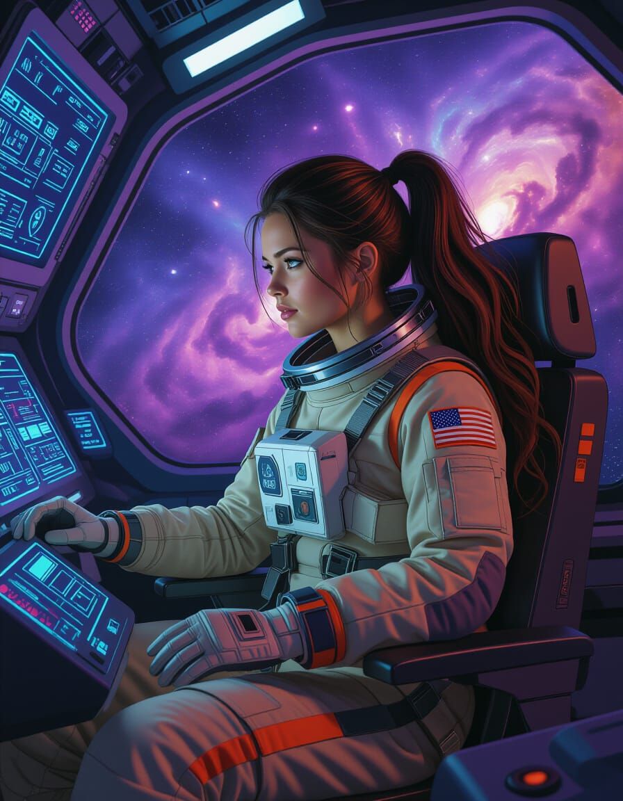 Astronaut in Cockpit with Nebula, Digital Painting
