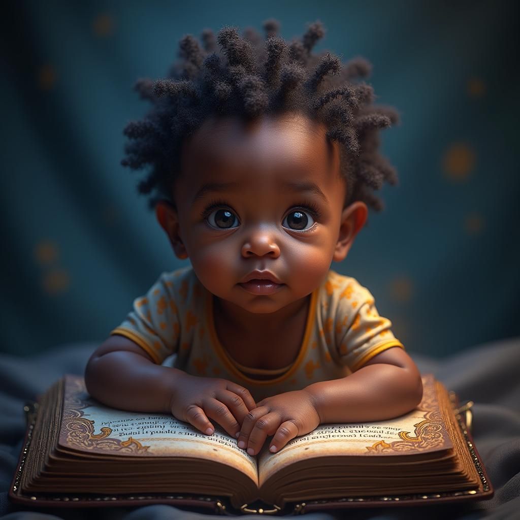 Hyperrealistic Baby Portrait on Fantasy Journal Cover