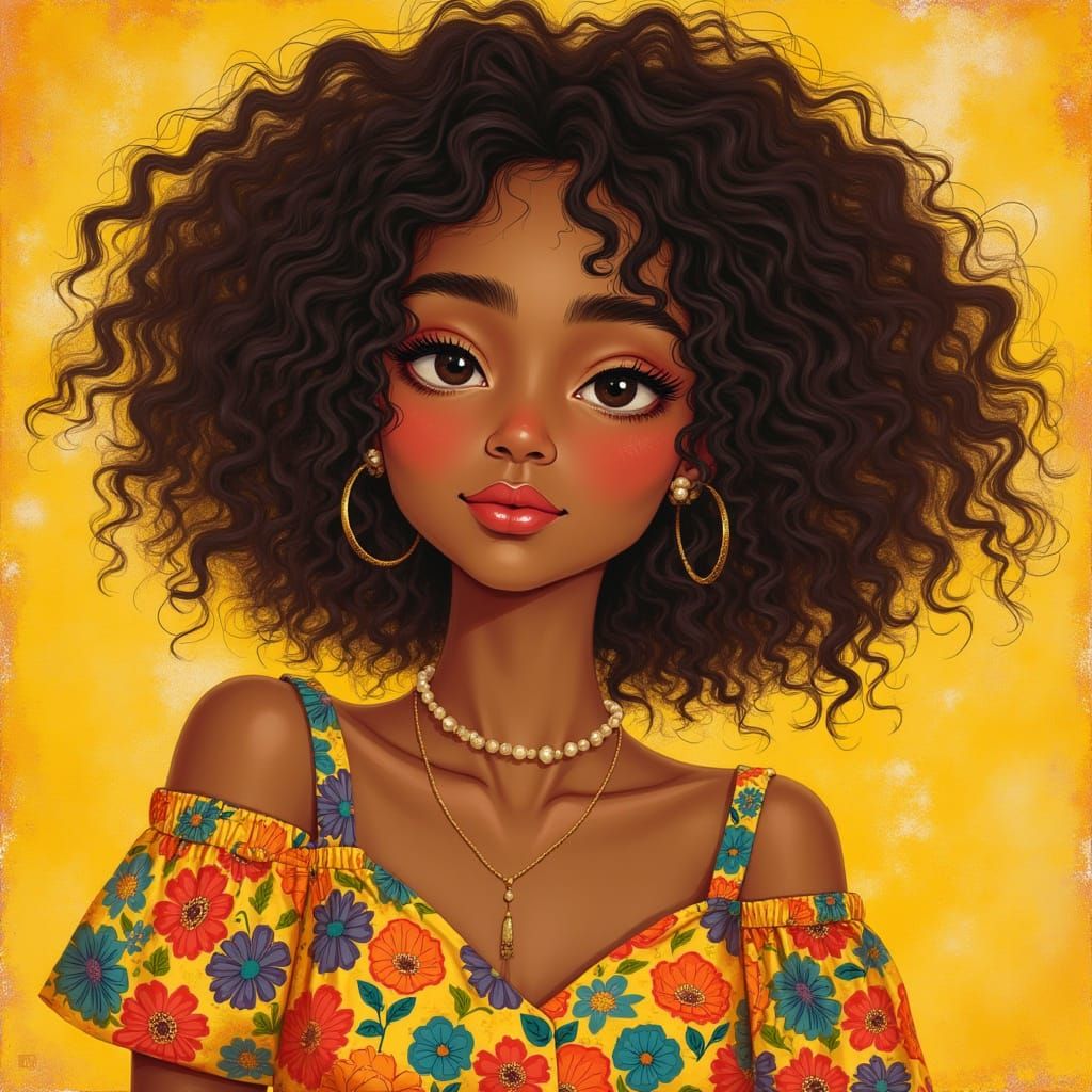 Woman in Floral Dress, Art Nouveau Style