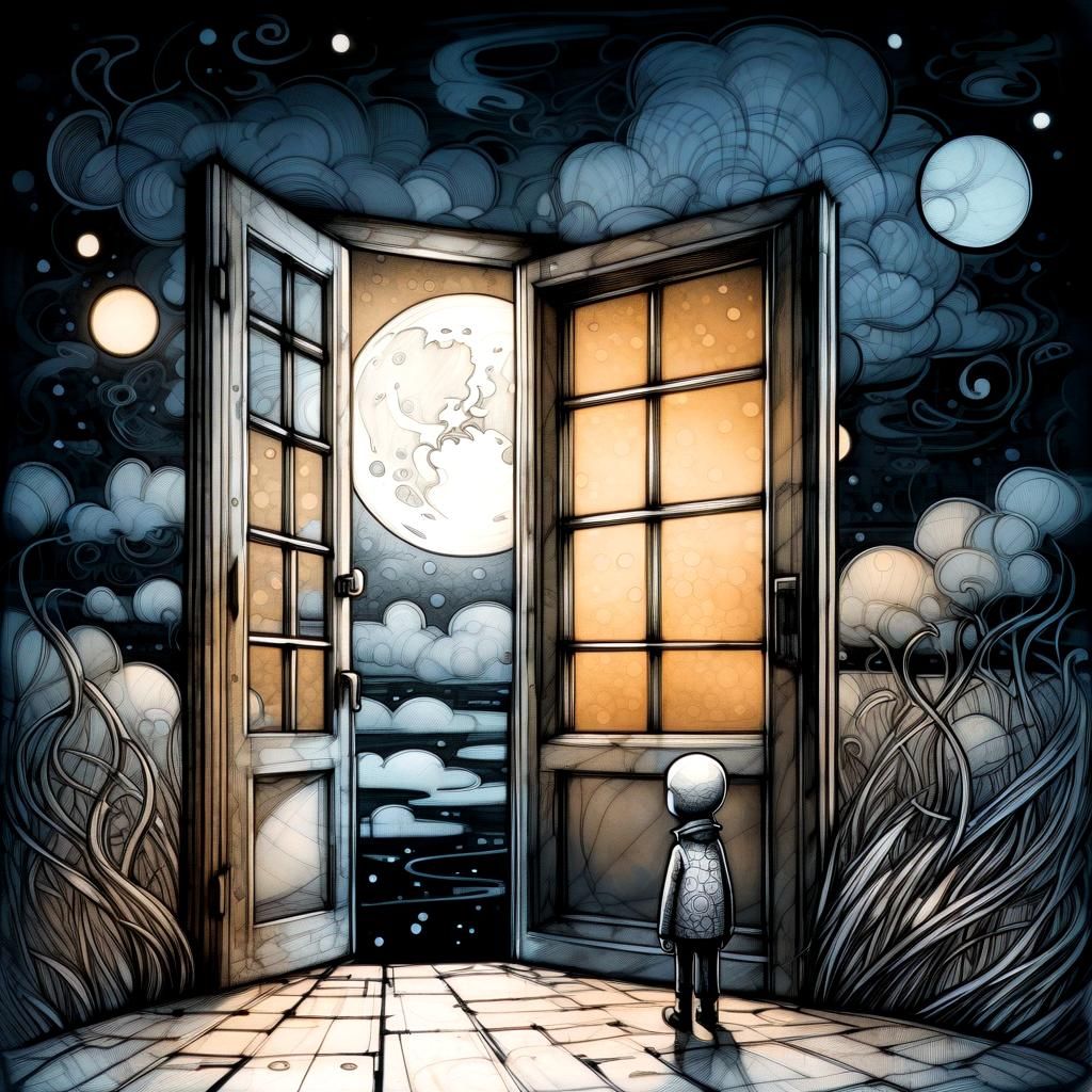 Textured Figure in Evening Stroll: Pen and Ink Style