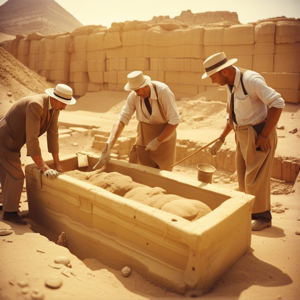 1930s British Archaeologists Excavating Egyptian Sarcophagus