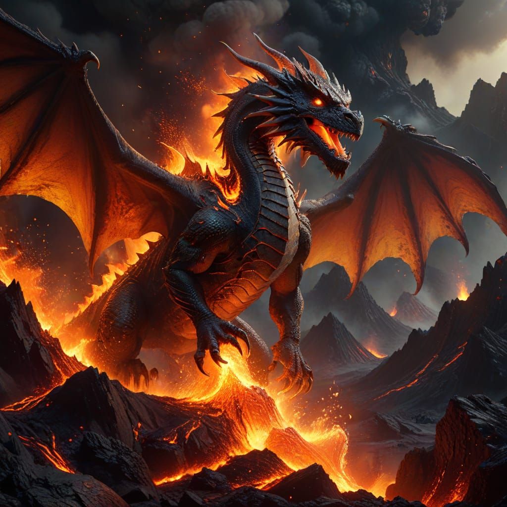 Dragon Emerges From Fiery Volcano in Hyper-Realistic Art