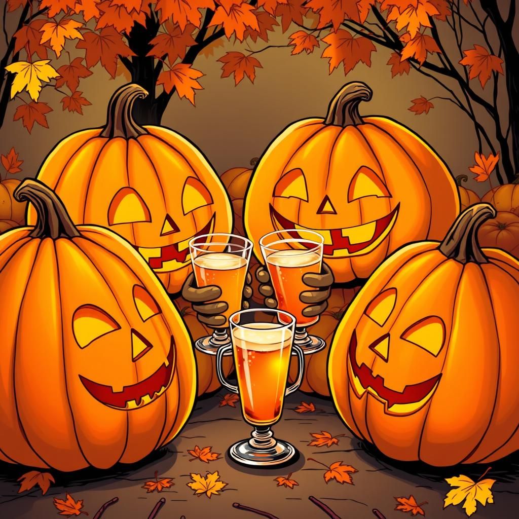 Pumpkins Socializing with Pumpkin Beer: Comic Book Style