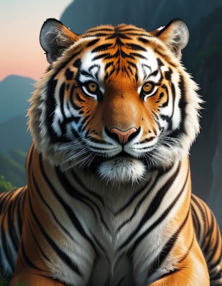 Tiger on Cliff in Vibrant Sunset