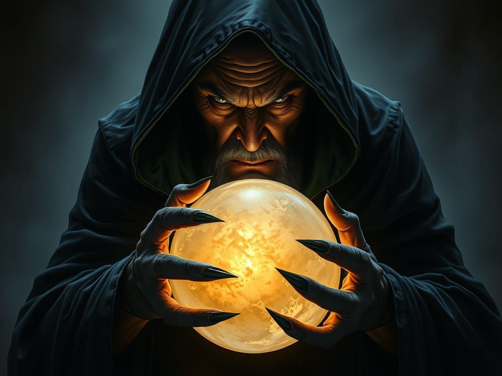Dark Wizard with Crystal Ball in Frank Frazetta Style