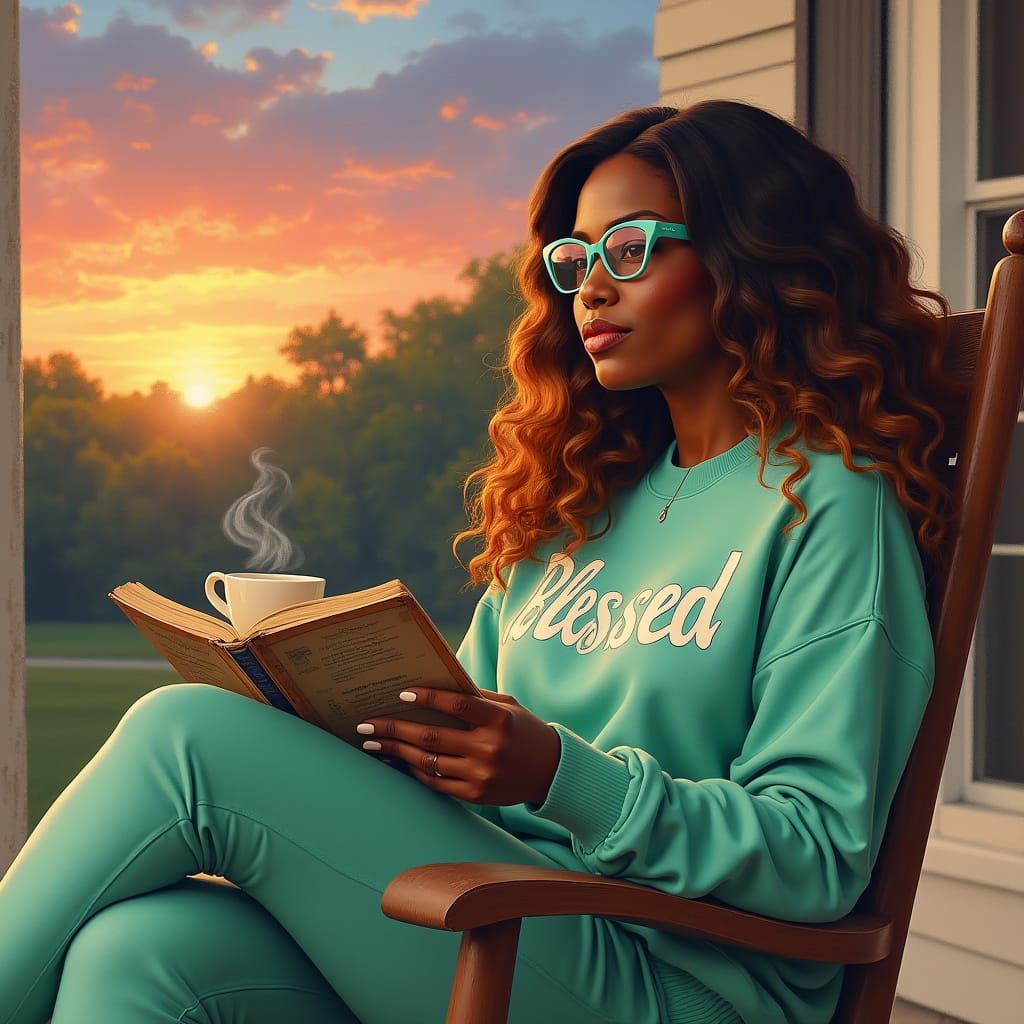 Surreal Airbrush Oil Painting of Serene African Woman in Sun...