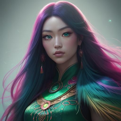 Beautiful Woman with Peacock Feather Eyelashes