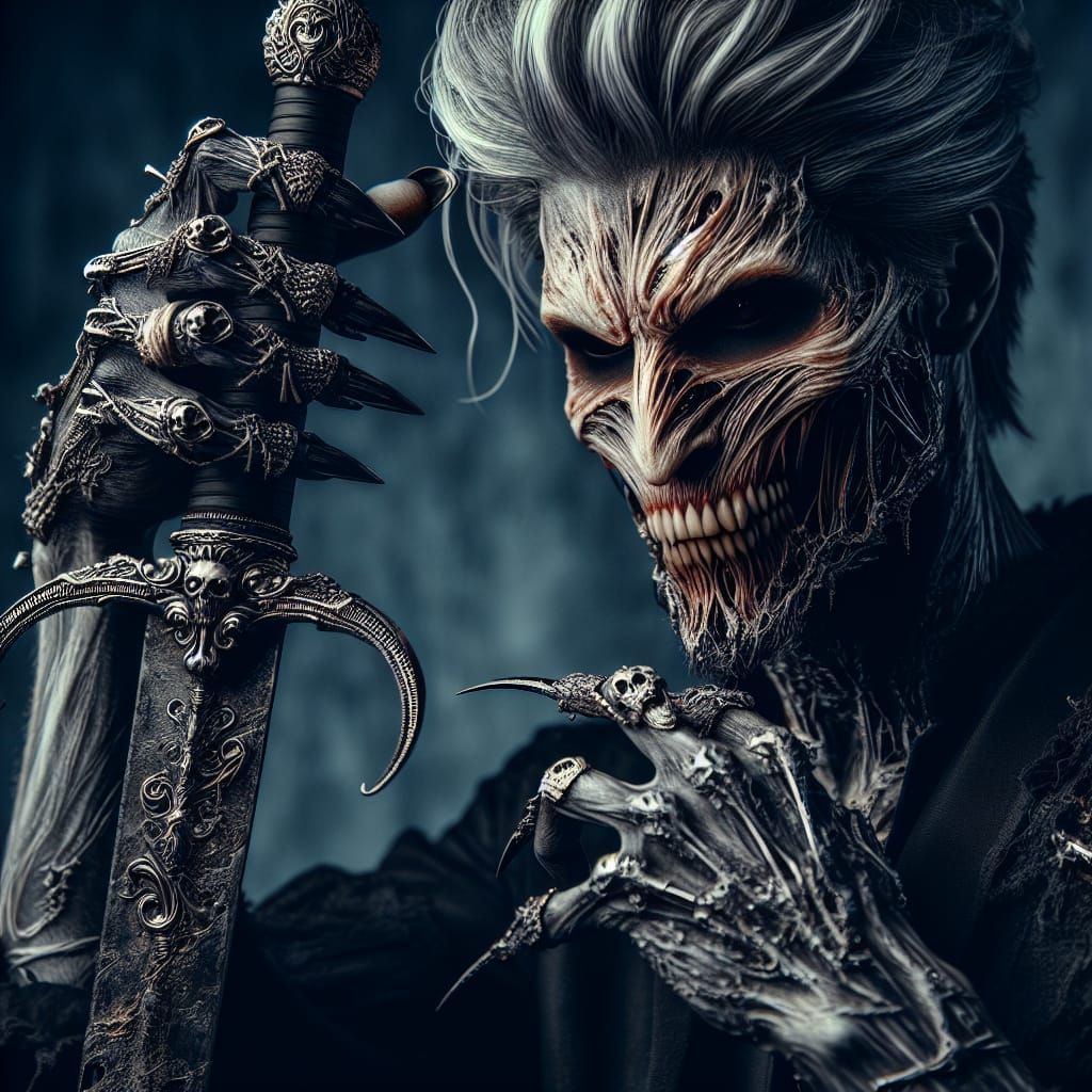 Ghoulish Man with Cursed Sword: A Macabre Masterpiece
