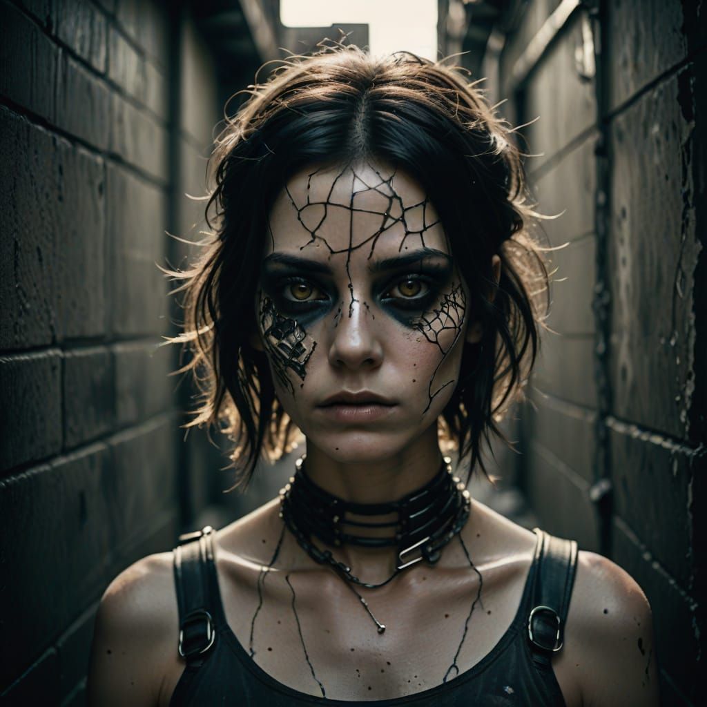 Moody Cyberpunk Portrait with Organic and Mechanical Contras...