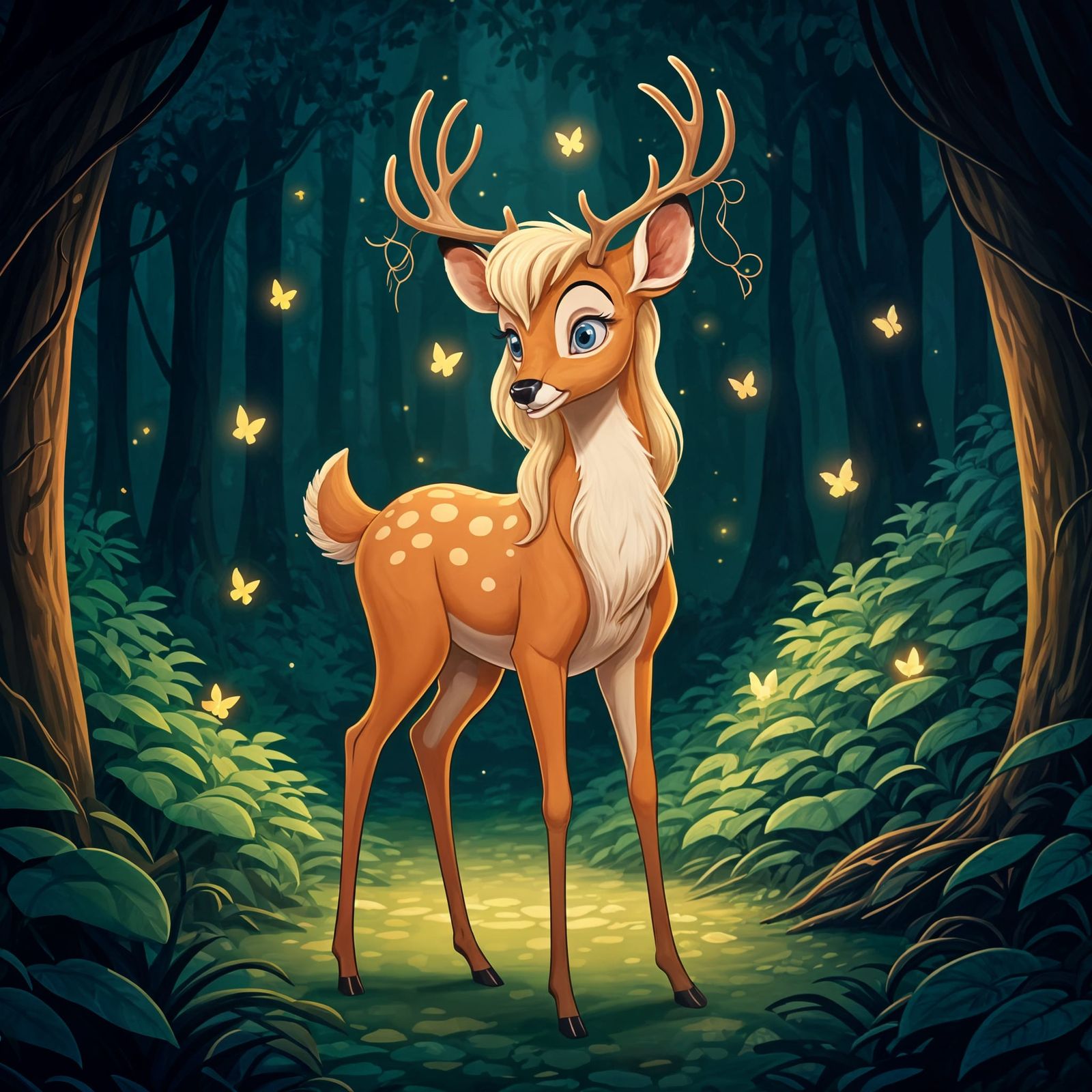 Enchanted Deer in Forest Glade: Children's Book Illustration