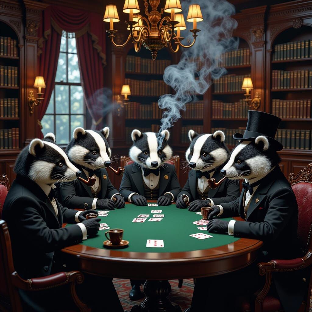 Victorian Badgers Play Poker in Moody Study