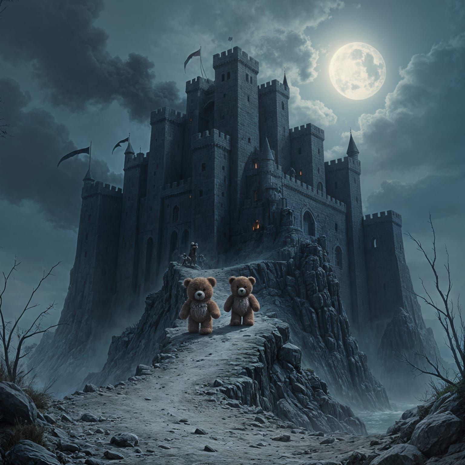 Castle Under Siege by Teddy Bears: Sinister Fantasy Art