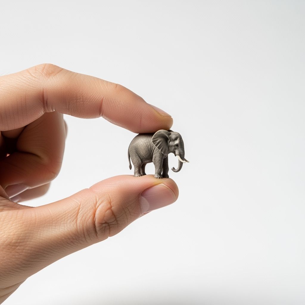 Miniature Elephant Held by Hand in Luxury Product Photo
