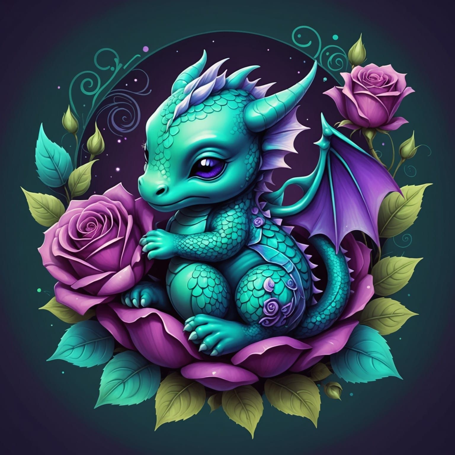 Adorable Sleeping Baby Dragon in Rose