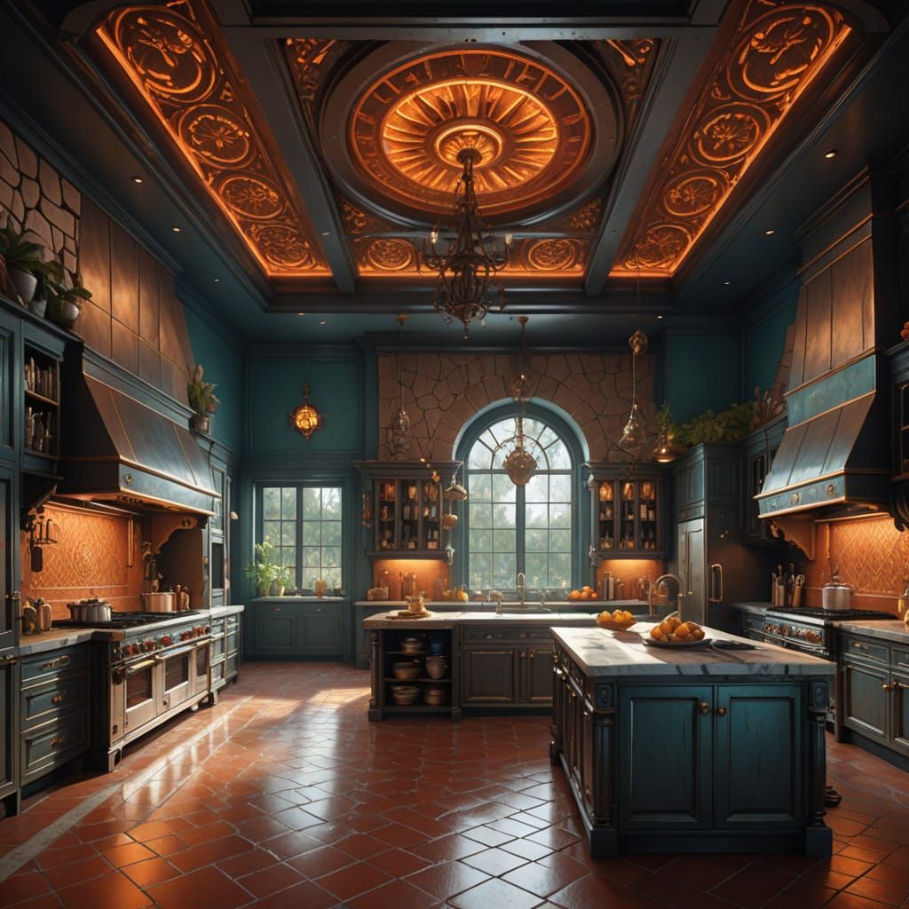 Ember and Steel Kitchen with Fiery Hues