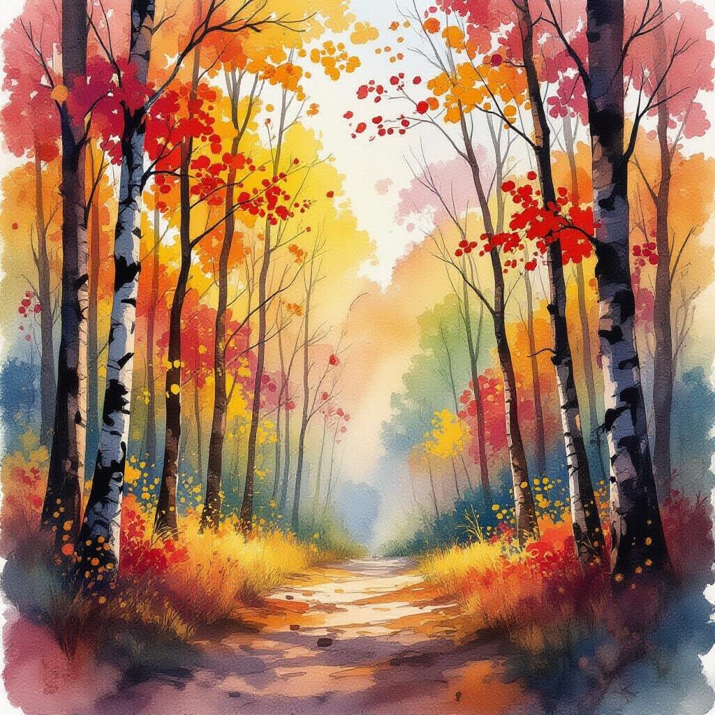 New England Forest in Fall: Watercolor Alcohol Ink