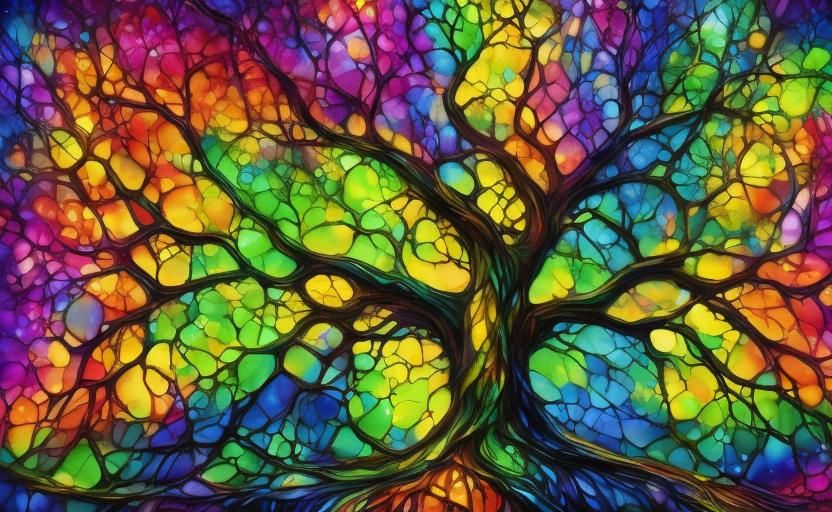 Neon Stained Glass Butterfly Effect in Rainbow Colors