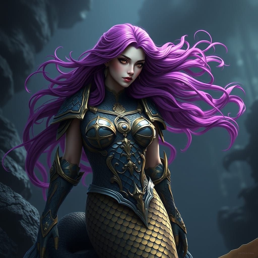 Elegant Eel-Tailed Merman in Dark Fantasy Style