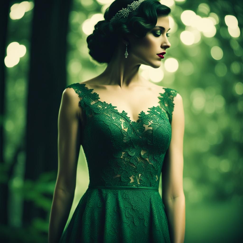 Elegant Lace Bridal Gown in Film Noir Style