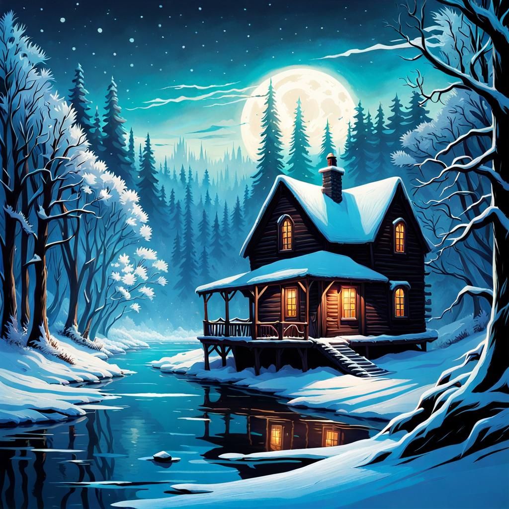 Epic Winter Riverscape Book Cover Art