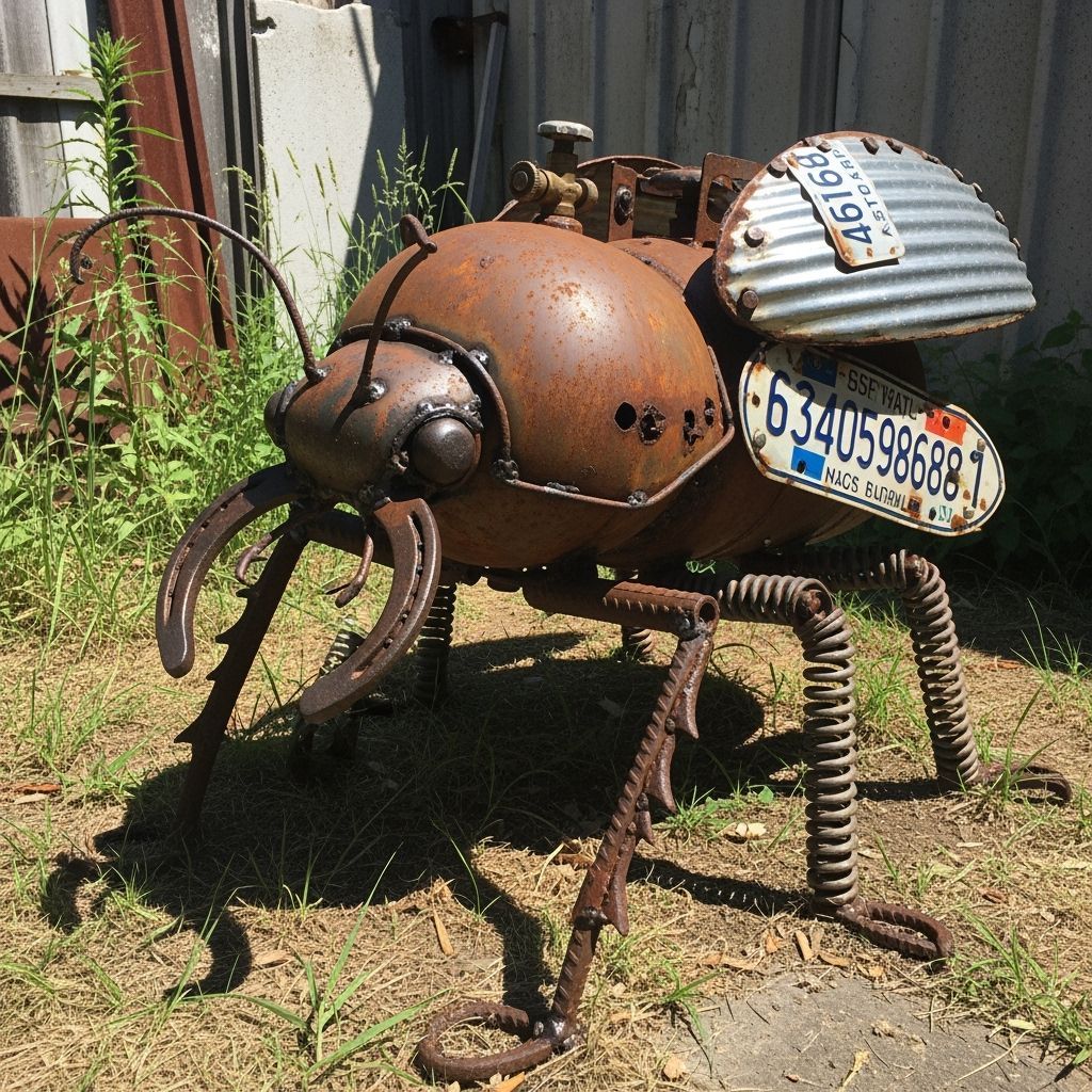 Scrap Metal Scarab Beetle Sculpture in Industrial Style