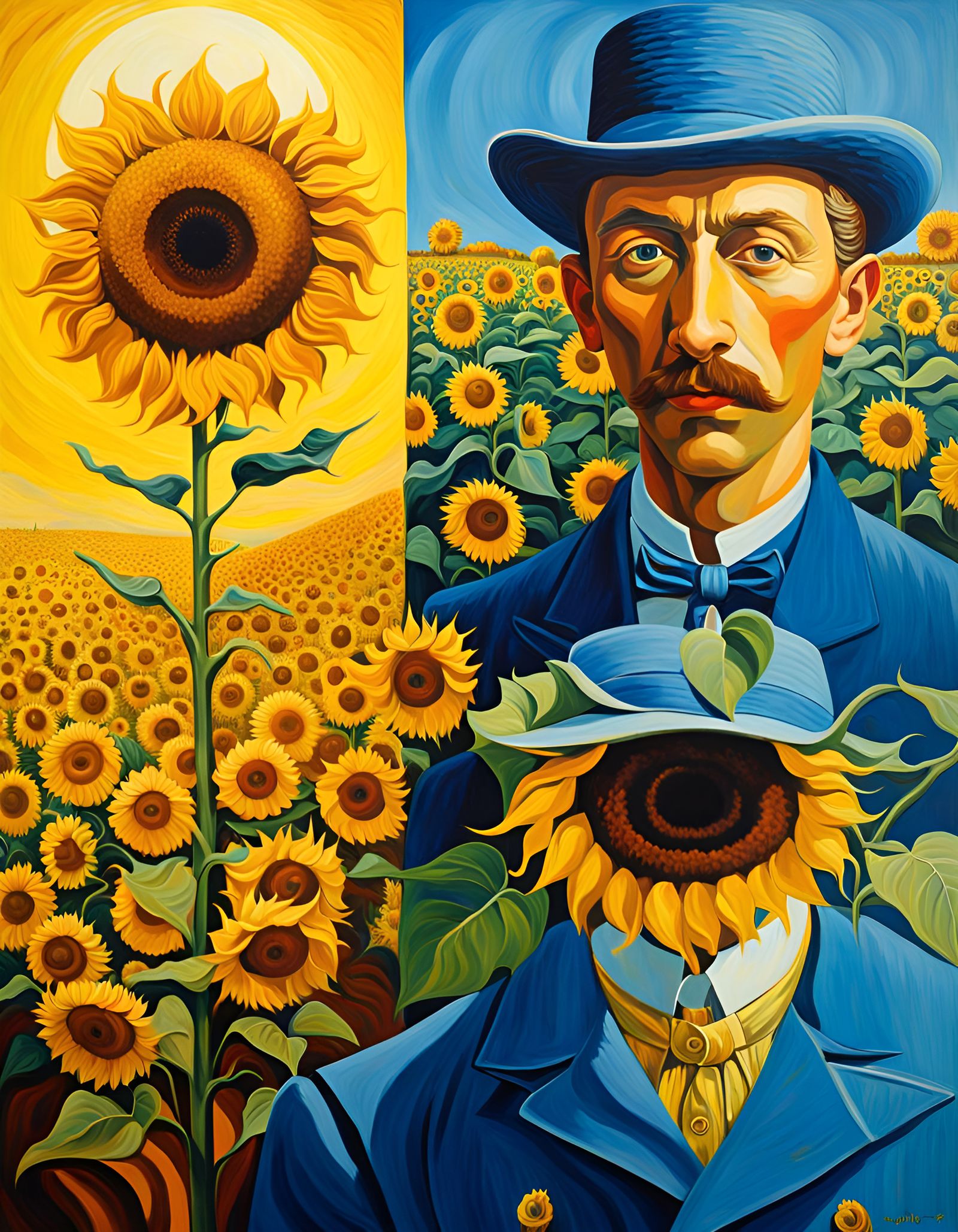 Surreal Sunflower People in Impressionistic Style