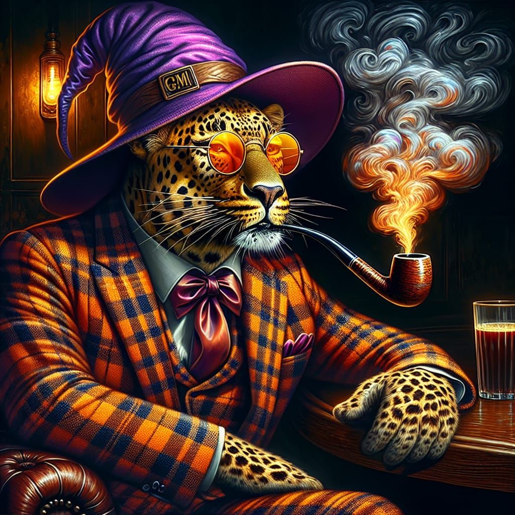 Leopard Lounging in Bar with Baroque Lighting