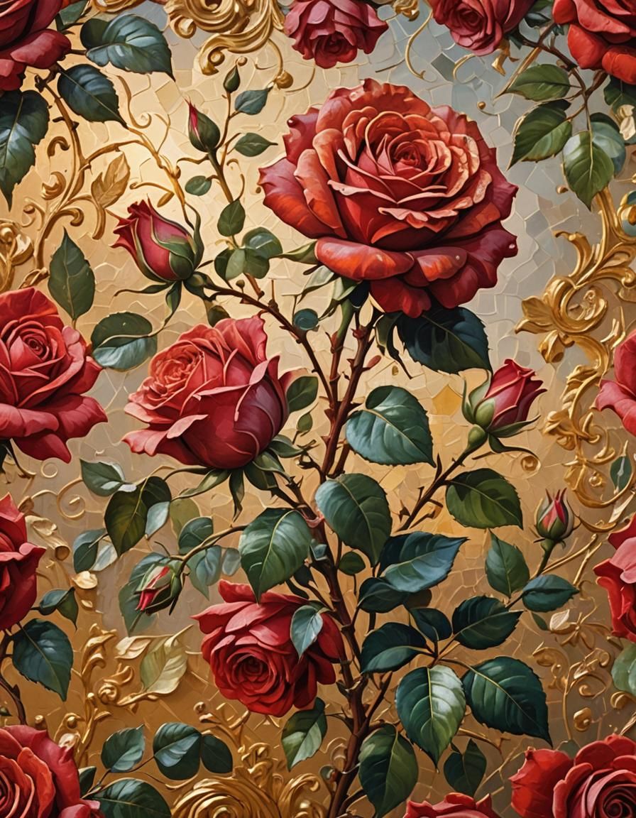 Red Rose in Victorian Baroque Style: Impressionist Masterpie...