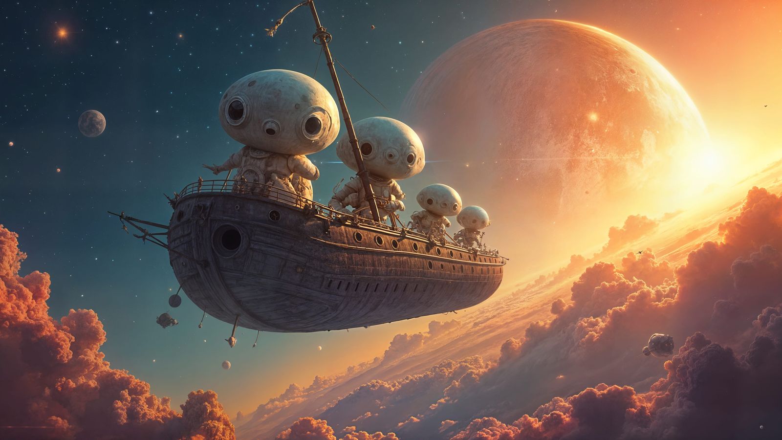 Alien Family Soars Through Cosmic Paradise